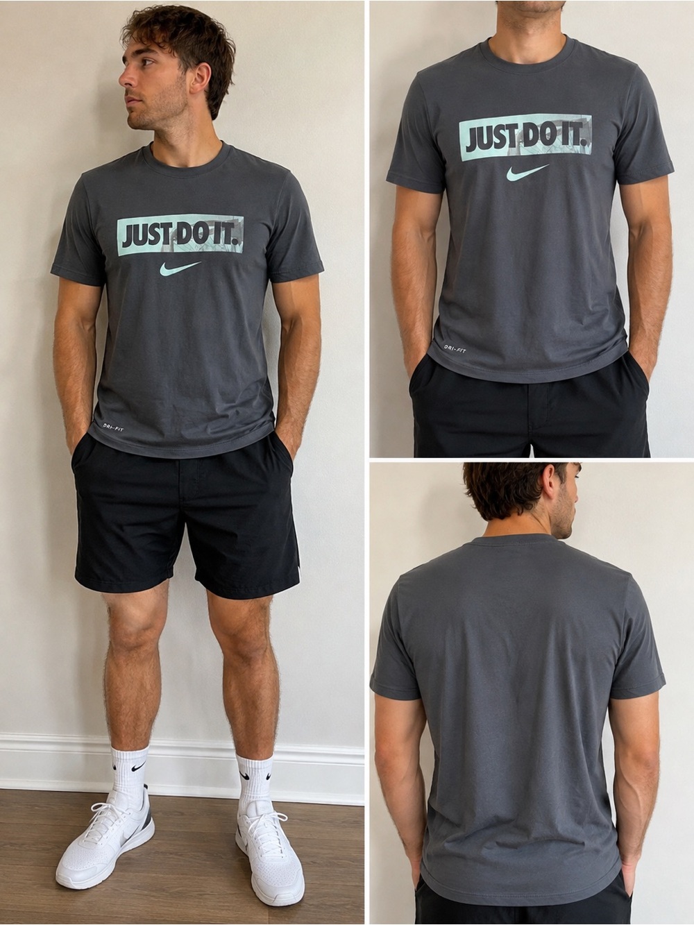 Nike Dri-FIT Just Do It Men’s T-Shirt Gray Size S Athletic Cut